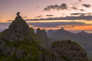 Mountain Ranges Prints: Le Pouce mountain at sunset, aerial view, Moka Range, Port Louis, Mauritius, Africa