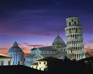 Leaning Tower Prints: The Leaning Tower, Duomo and Baptistery at sunset in the city of Pisa