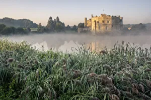 Maidstone Prints: Leeds Castle in morning mist, near Maidstone, Kent, England, United Kingdom, Europe