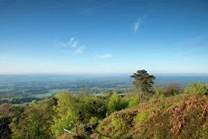 Leith Hill, highest point in south east England, view south towards The South Downs on a spring morning, Surrey Hills