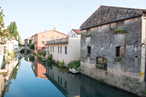 Industrial Prints: Lemene River runs through the town of Portogruaro, Veneto, Italy, Europe