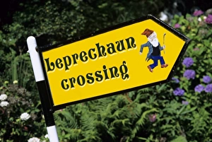 Directions Prints: Leprechaun crossing signpost, County Kerry, Munster, Republic of Ireland, Europe