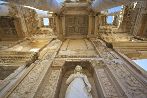 View From Below Prints: Detail of Library of Celsus, Ephesus, Anatolia, Turkey, Asia Minor, Eurasia