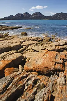 Lichen Prints: Lichen covered red granite rocks at the Hazards Mountain Range, Coles Bay