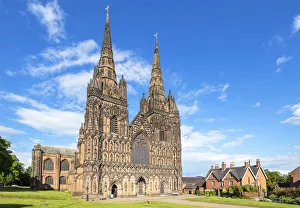 Places Of Worship Prints: Lichfield Cathedral west front with carvings of St
