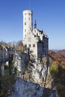 Swabian Alb Prints: Lichtenstein Castle in autumn, Swabian Alb, Baden Wurttemberg, Germany, Europe