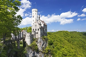 Lichtenstein Castle in spring, Swabian Alb, Baden Wurttemberg, Germany, Europe