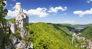 Swabian Alb Prints: Lichtenstein Castle in spring, Swabian Alb, Baden Wurttemberg, Germany, Europe