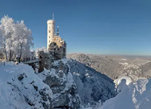 January Prints: Lichtenstein Castle, Swabian Jura, Baden-Wurttemberg, Germany, Europe