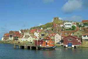 Lifeboat, harbour and church, Whitby, North Yorkshire, England, United Kingdom, Europe