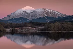 Snow Capped Prints: Last light on Ben Lui across Loch Awe at dusk