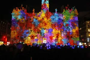 Light festival, Place des Terreaux, Lyon, Rhone, France, Europe