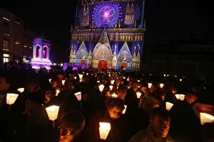Images Dated 8th December 2008: Light festival procession in Lyon, Rhone, France, Europe