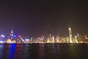 Light Show Prints: Light show over Hong Kong Island skyline, Hong Kong, China, Asia