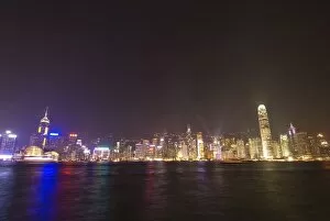 Images Dated 5th November 2007: Light show over Hong Kong Island skyline, Hong Kong, China, Asia