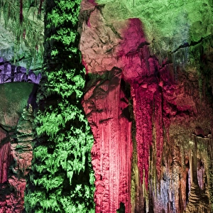 Textured Prints: Light show, inside the Caves d Arta, Llevant, Mallorca, Balearic Islands, Spain, Europe