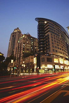 Johannesburg Prints: Light trails of traffic passing Da Vinci Hotel, Sandton, Johannesburg, Gauteng