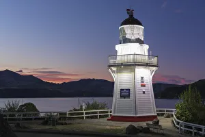Lighthouse in the Bay of Akaroa, Banks Peninsula, Canterbury, South Island, New Zealand