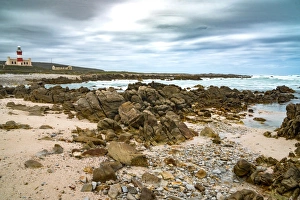 Lighthouse and bay at the southernmost tip of Africa, Cape Agulhas, Western Cape