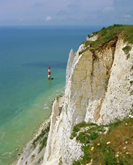 Beacon Prints: Lighthouse and chalk cliffs at Beachy Head, near Eastbourne, East Sussex, England, UK