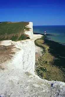 Beacon Prints: Lighthouse and chalk cliffs of Beachy Head near Eastbourne from the South Downs Way