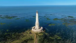 Navigation Prints: Lighthouse of Cordouan stands tall on the coast of France surrounded by water and marine vegetation during daylight