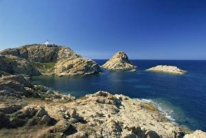 Ile Rousse Prints: Lighthouse at Ile de la Pietra, Ile-Rousse, Corsica, France, Eurpe