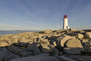 Maritime Provinces Prints: Lighthouse in Peggys Cove at sunrise, Nova Scotia, Canada, North America