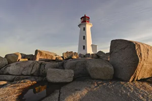 Lighthouse in Peggys Cove at sunrise, Nova Scotia, Canada, North America