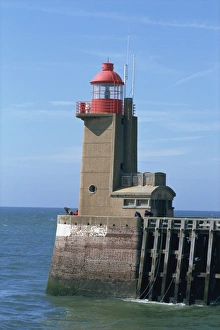 Fecamp Prints: Lighthouse at port entrance, Fecamp, Cote d Albatre, Normandy, France, Europe