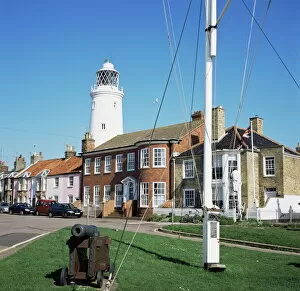 Images Dated 3rd January 2000: Lighthouse from St. James Green, with cannon, Southwold, Suffolk, England