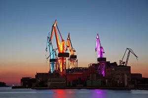 Crane Prints: Lighting Giants, Cranes of Uljanik Shipyard, Pula, Croatia, Europe