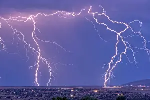 Stormy Prints: Lightning bolts striking Prescott area in the distance with the town of Chino Valley just