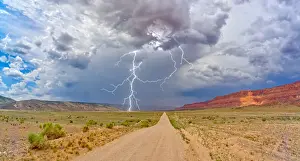 Stormy Prints: Lightning storm rolling across House Rock Valley Road on the west side of Vermilion