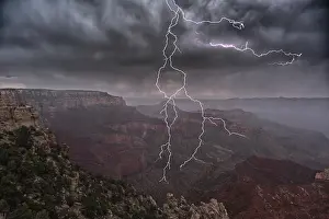 Electricity Prints: Lightning striking directly overhead viewed from the Walhalla Overlook on Grand Canyon North Rim Arizona