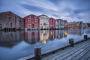 Trondheim Prints: The lights of the houses reflected in the River Nidelva, Bakklandet, Trondheim, Norway