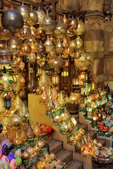 Stands Prints: Lights for sale, The Khan el-Khalili Bazaar