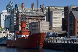 Albert Dock Prints: Lightship in the harbour near Albert Dock, Liverpool, Merseyside, England
