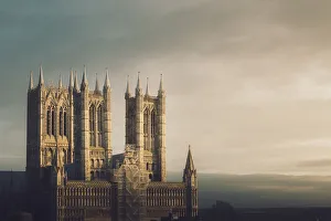 Repairing Prints: Lincoln Cathedral standing proud whilst being repaired, Lincoln, Lincolnshire, England