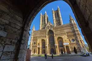 Gothic Style Prints: Lincoln Cathedral viewed through archway of Exchequer Gate, Lincoln, Lincolnshire