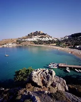 Images Dated 31st July 2008: Lindos Bay and Lindos city in the background