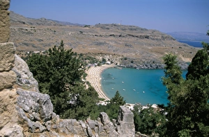 Lindos Prints: Lindos beach from the Acropolis