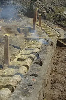 Sichuan Prints: Line of pynto ore furnaces on right and sulphur condensation chambers on left