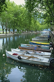 Annecy Prints: A line of rowing boats along the Canal near the Pont des Amours, in Annecy