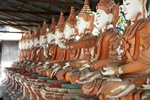 Sagaing Division Prints: Line of seated Buddhas at the Maha Bodhi Ta Htaung monastery