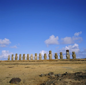 Linear Prints: Line of statues, Ahu Tongariki, Easter Island, Chile