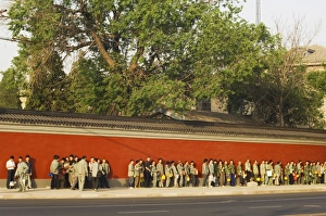 Queue Prints: Line of workers waiting to start work in the early morning, Beijing, China, Asia