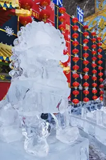 Celebrating Prints: A lion statue ice sculpture at Longqing Gorge Ice sculpture festival, Beijing