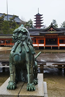 Itsukushima Prints: Lion statue, Itsukushima Shrine, UNESCO World Heritage Site, Miyajima, Japan, Asia
