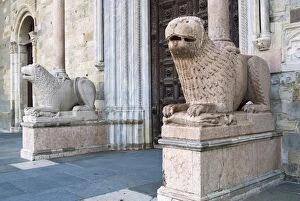 Images Dated 3rd November 2007: Lion statues outside the Duomo, Parma, Emilia Romagna, Italy, Europe